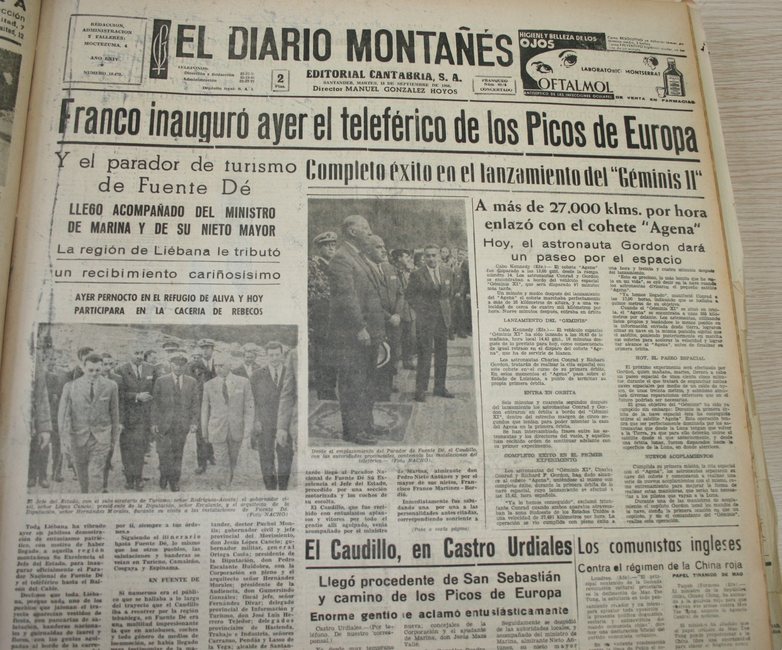 Portada de El Diario Montañés del 13/9/1966. Pulse para verlo más grande