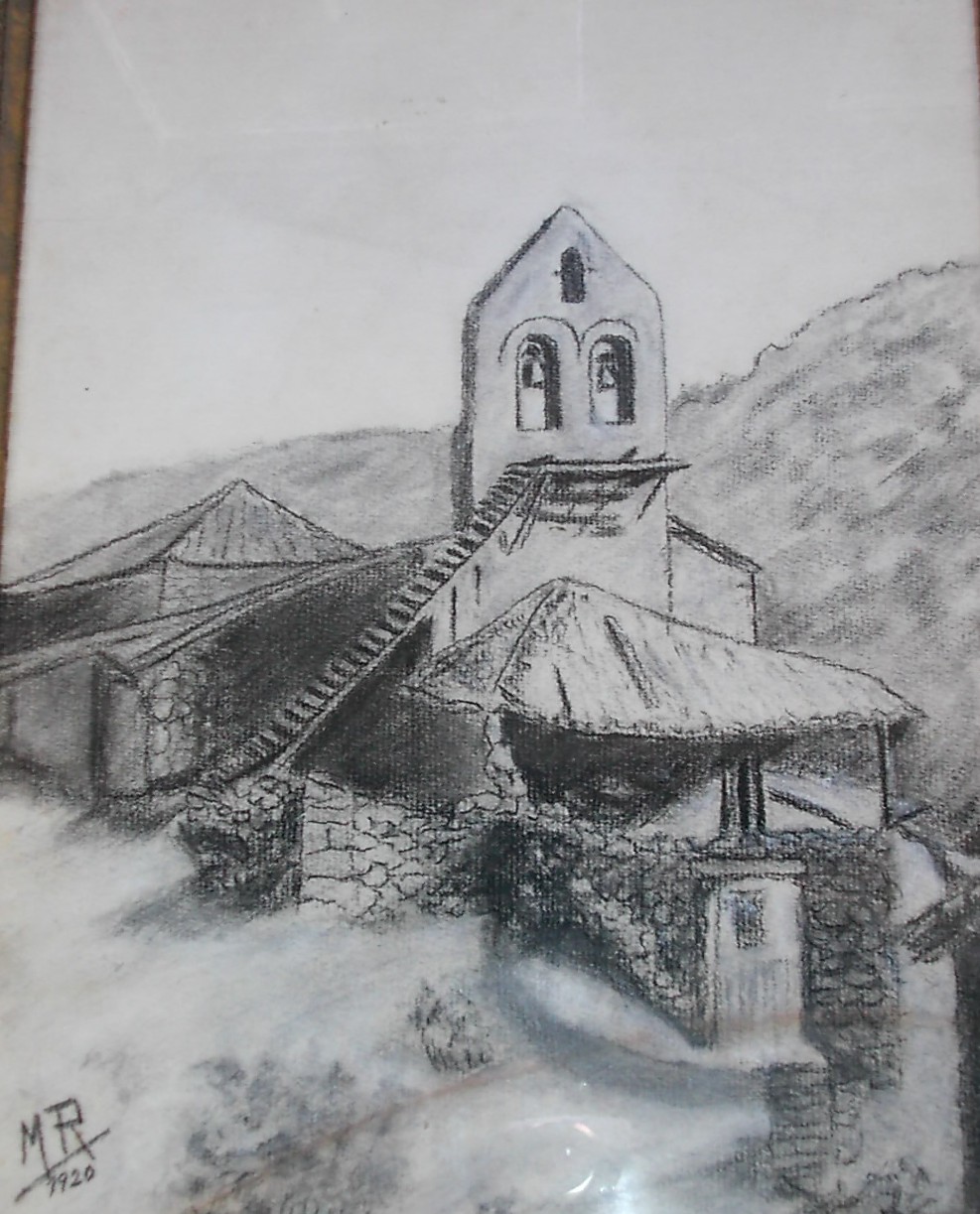 Dibujo de Máximo Rodríguez de cómo era la iglesia vieja en 1920